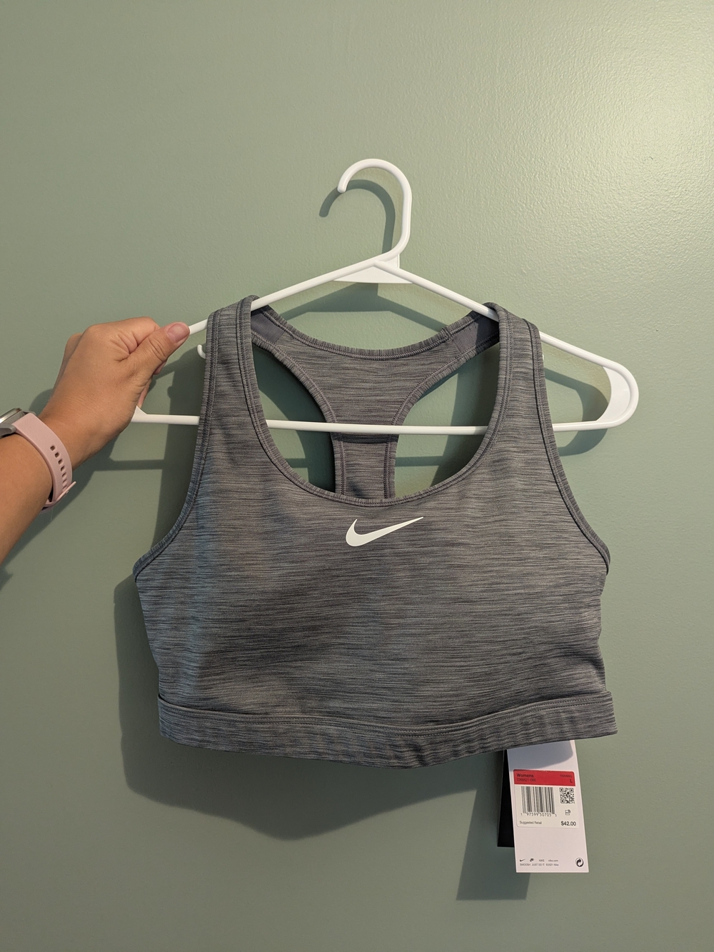 Nike Gray Heather Racerback Sports Bra with White Swoosh